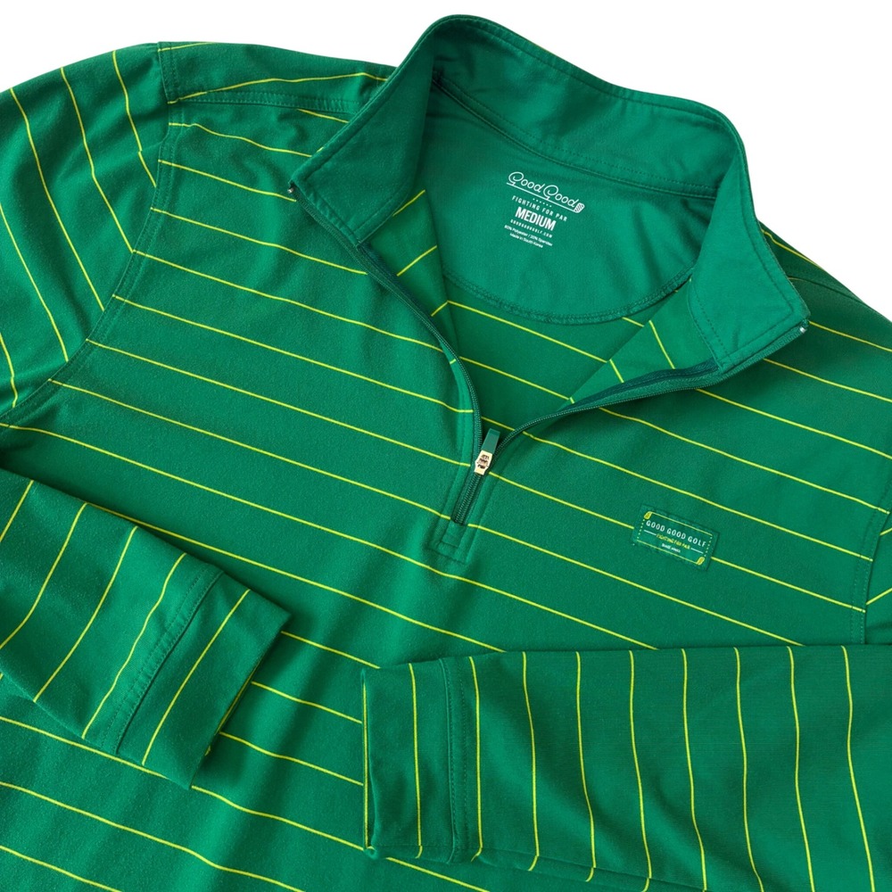 Good Good Golf Pullover Men Medium Green Striped 1/4 Zip Performance Long Sleeve